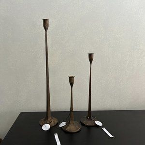 NWT Magnolia Antique Brass Gatecrest Taper Holders (Set of 3)